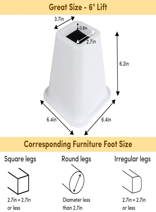 DEDU Bed Risers 6 Inch Heavy Duty 6 Pack, Furniture Risers for Sofas Oversized, Couch Risers with Non-Slip Pad Supports Up to 2200 Lbs for Bed, Desk, Chair (White) - Image 2