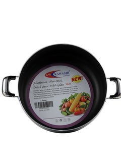 KAWASHI Aluminium Dutch Oven Cooking  With Glass Lid Black/Sliver 22CM  - Image 2