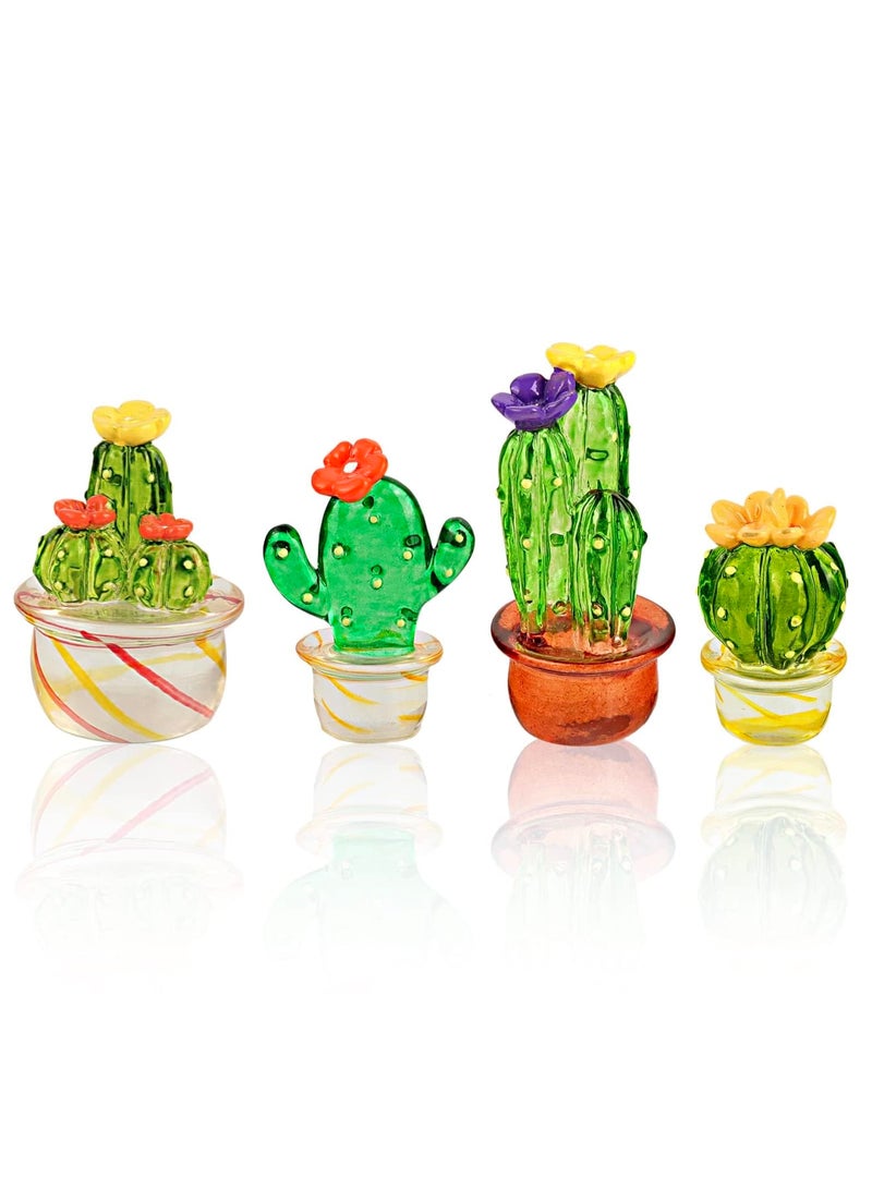 SYOSI Handcrafted Mini Crystal Cactus Set - Cute Crystal Miniature Cactus Figurines, Eye-Catching Decor for Home, Office, Car Dashboard, Shelf, Easy to Install with Adhesive, Idea Gift for Frends(4 Pack) - Image 1
