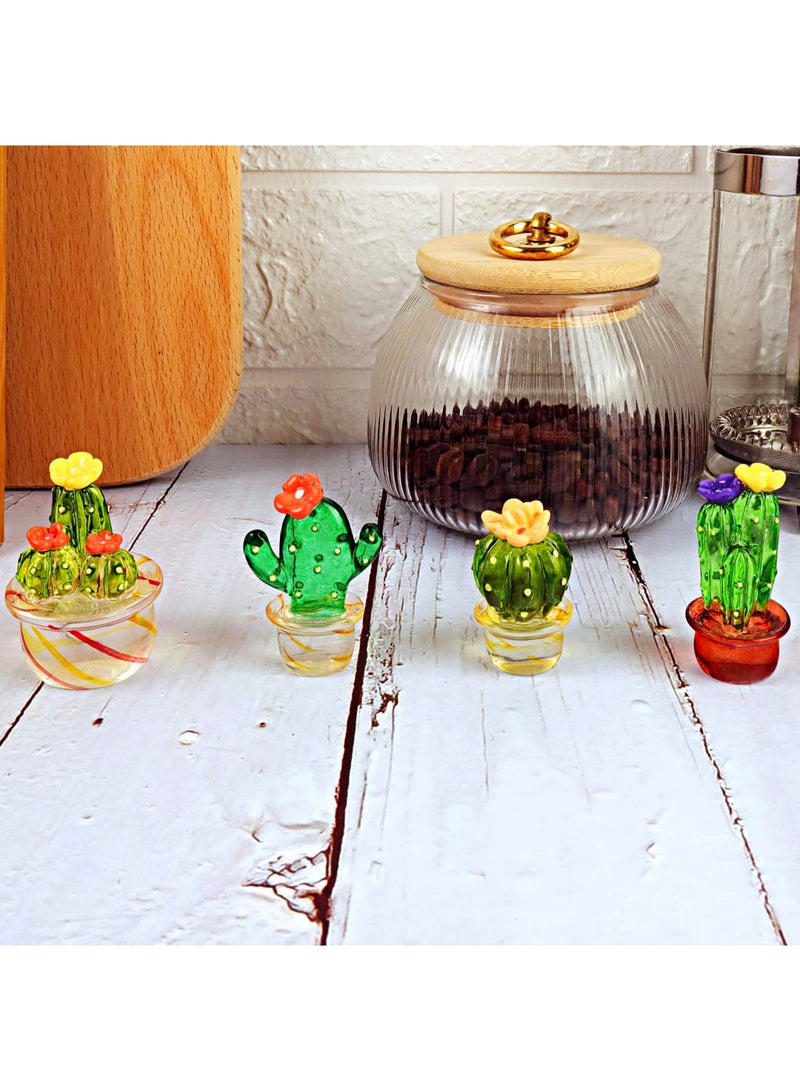 SYOSI Handcrafted Mini Crystal Cactus Set - Cute Crystal Miniature Cactus Figurines, Eye-Catching Decor for Home, Office, Car Dashboard, Shelf, Easy to Install with Adhesive, Idea Gift for Frends(4 Pack) - Image 5