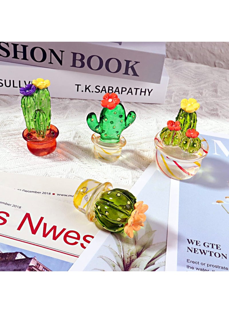 SYOSI Handcrafted Mini Crystal Cactus Set - Cute Crystal Miniature Cactus Figurines, Eye-Catching Decor for Home, Office, Car Dashboard, Shelf, Easy to Install with Adhesive, Idea Gift for Frends(4 Pack) - Image 4