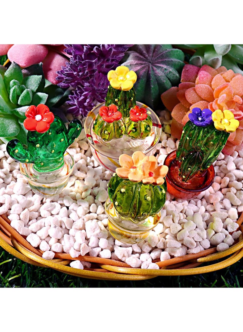 SYOSI Handcrafted Mini Crystal Cactus Set - Cute Crystal Miniature Cactus Figurines, Eye-Catching Decor for Home, Office, Car Dashboard, Shelf, Easy to Install with Adhesive, Idea Gift for Frends(4 Pack) - Image 2