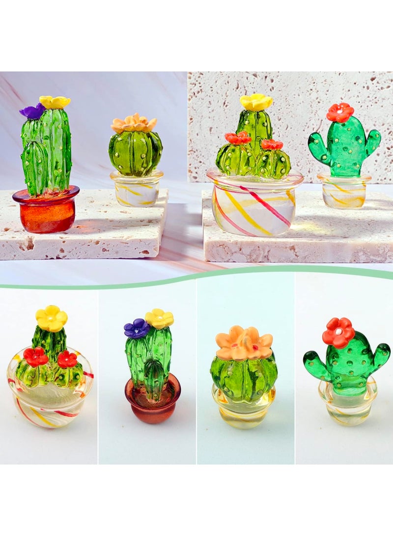 SYOSI Handcrafted Mini Crystal Cactus Set - Cute Crystal Miniature Cactus Figurines, Eye-Catching Decor for Home, Office, Car Dashboard, Shelf, Easy to Install with Adhesive, Idea Gift for Frends(4 Pack) - Image 3