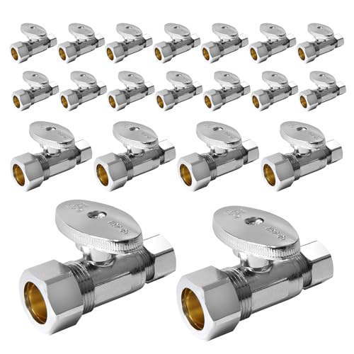 EFIELD 20Pack EFIELD Straight Stop Valve 12 Nominal 58 OD Compression x 38 OD 14Turn Chrome Plated BrassVALVE12220PCS - Image 1