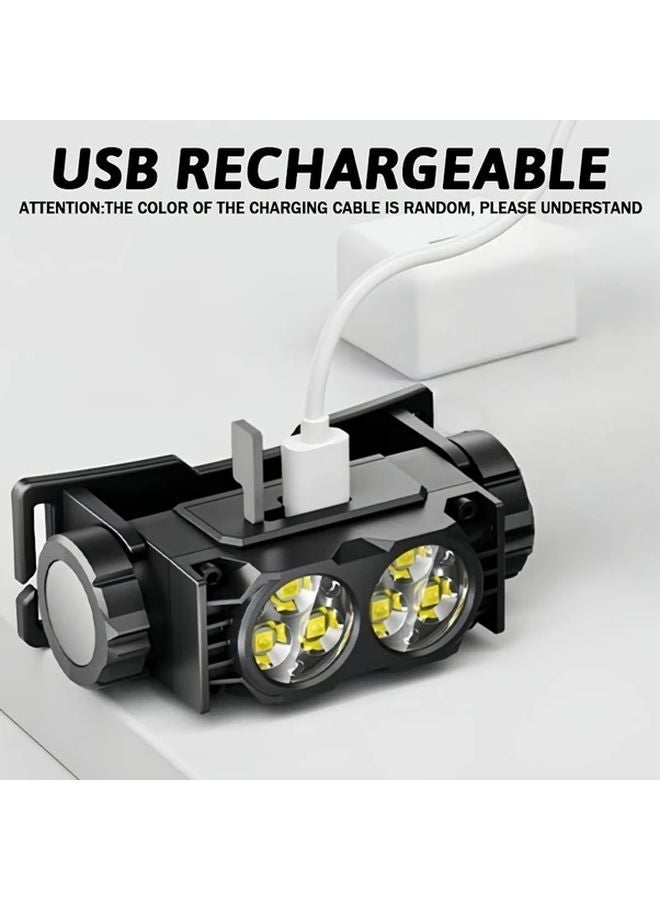 1pc Bright 6 LED Headlamp USB Rechargeable Hands Free Flashlight With Side Magnet Power Display - Image 5