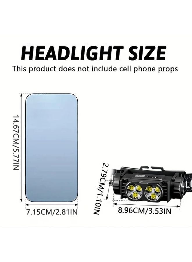1pc Bright 6 LED Headlamp USB Rechargeable Hands Free Flashlight With Side Magnet Power Display - Image 3