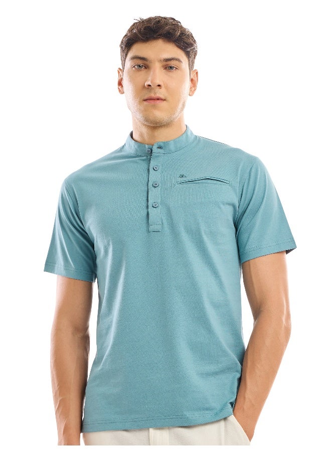 Beyoung Sky Blue Solid Henley T-shirt - Image 1