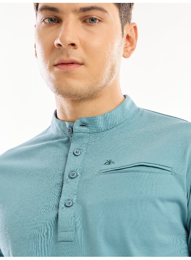 Beyoung Sky Blue Solid Henley T-shirt - Image 5