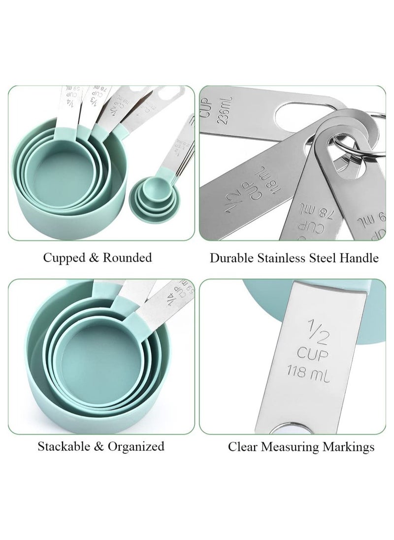 Cuken - 8 Pieces Measuring Cups and Spoons, Measuring Cups with Stainless Steel Handle for Dry and Liquid Ingredient, Lake Blue - Image 1