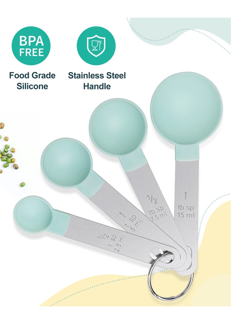 Cuken - 8 Pieces Measuring Cups and Spoons, Measuring Cups with Stainless Steel Handle for Dry and Liquid Ingredient, Lake Blue - Image 1