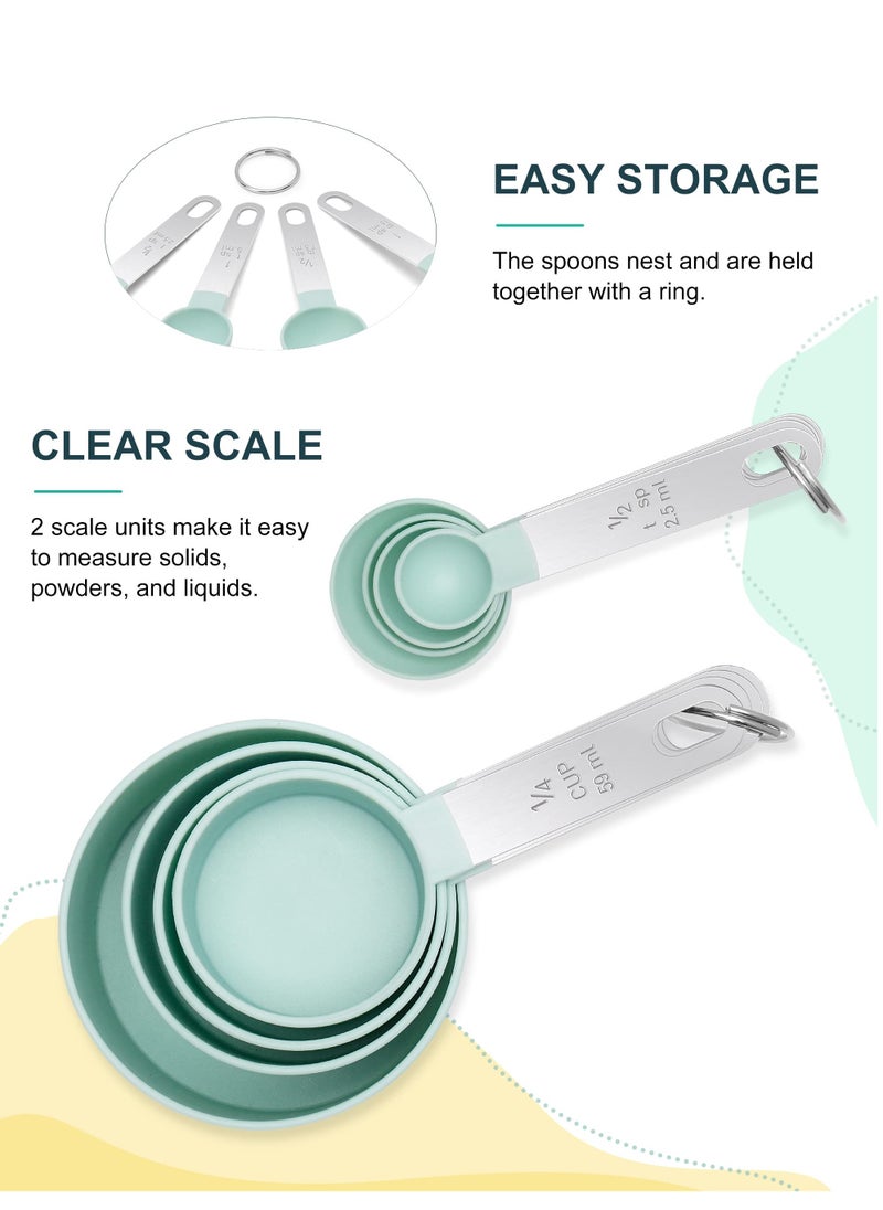 Cuken - 8 Pieces Measuring Cups and Spoons, Measuring Cups with Stainless Steel Handle for Dry and Liquid Ingredient, Lake Blue - Image 1