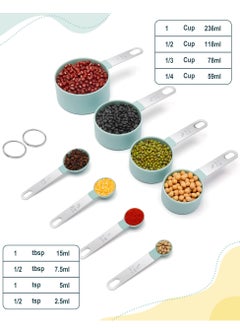 Cuken 8 Pieces Measuring Cups and Spoons, Measuring Cups with Stainless Steel Handle for Dry and Liquid Ingredient, Lake Blue  - Image 3
