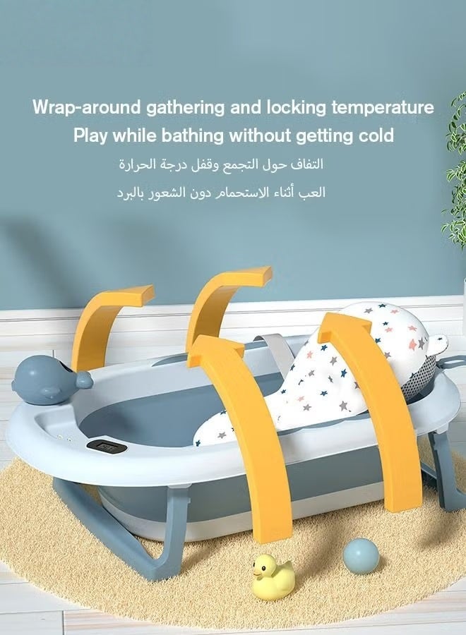 13 قطعة حوض استحمام قابل للطي للأطفال مع مستشعر درجة الحرارة + وسادة حوض الاستحمام + قبعة الاستحمام + كوب شامبو لغسل الشعر *1 + ألعاب البط *4 + كرات المحيط *5 - Image 4