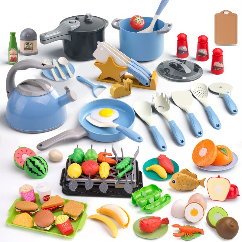 Zero Zoo 105Pcs Kids Kitchen Toy Accessories Toddler Pretend BBQ Camping Cooking Playset Play Pots Pans Utensils Cookware Toys Play Food Set Vegetables Learning Gift for Girls Boys - Image 2