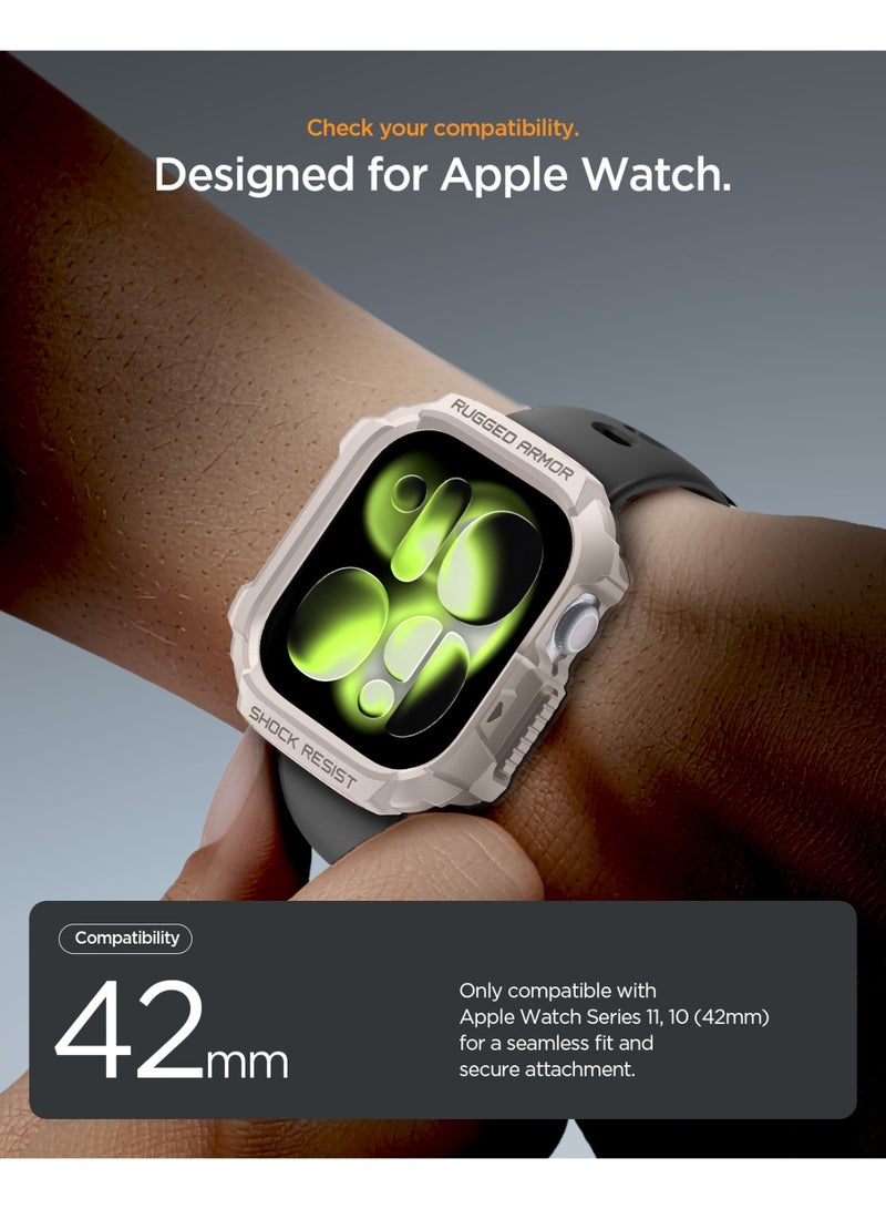 Spigen Rugged Armor 2 Apple Watch Series 11/10 (42mm) Case Cover Durable Protective TPU Flexible Shock Proof Mil Grade Bumper - Dune Beige - Image 2