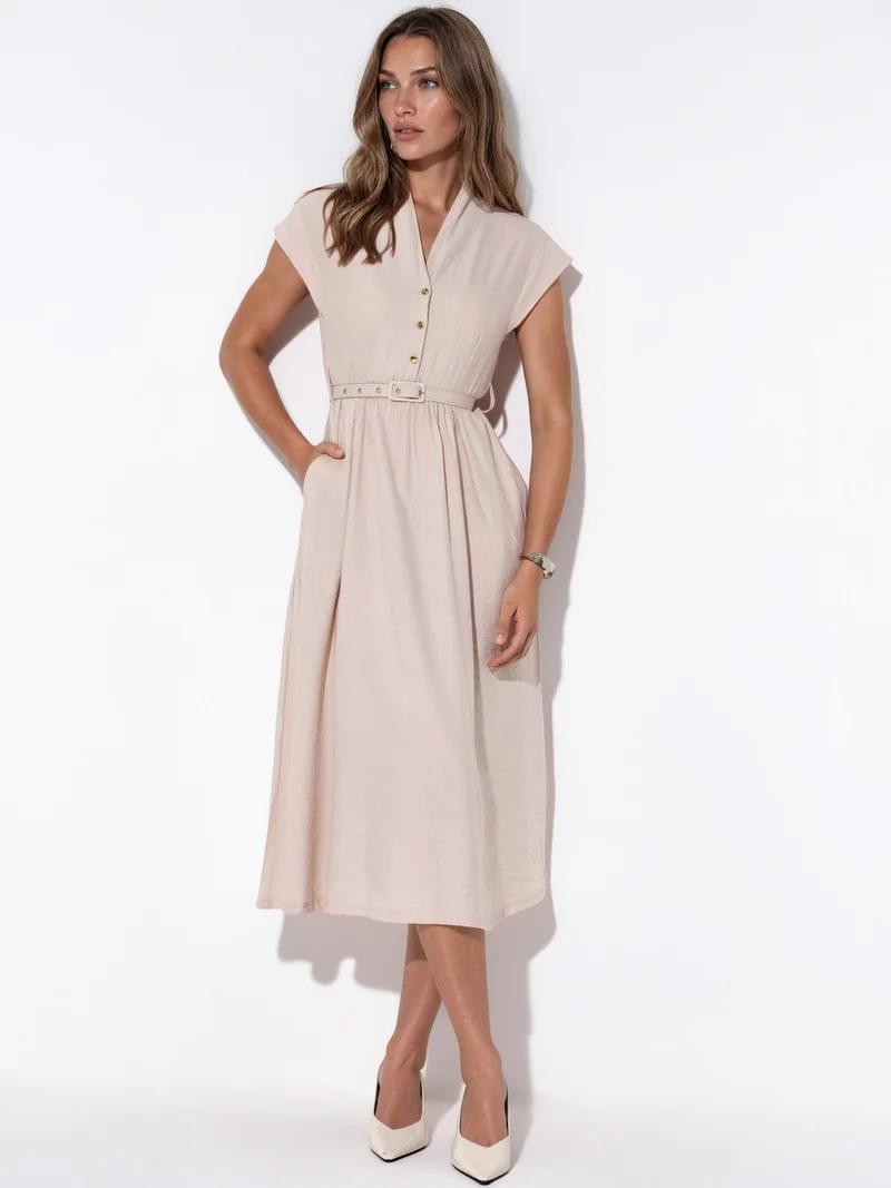 بوسيم BUSEM Textured Belted Maxi Dress