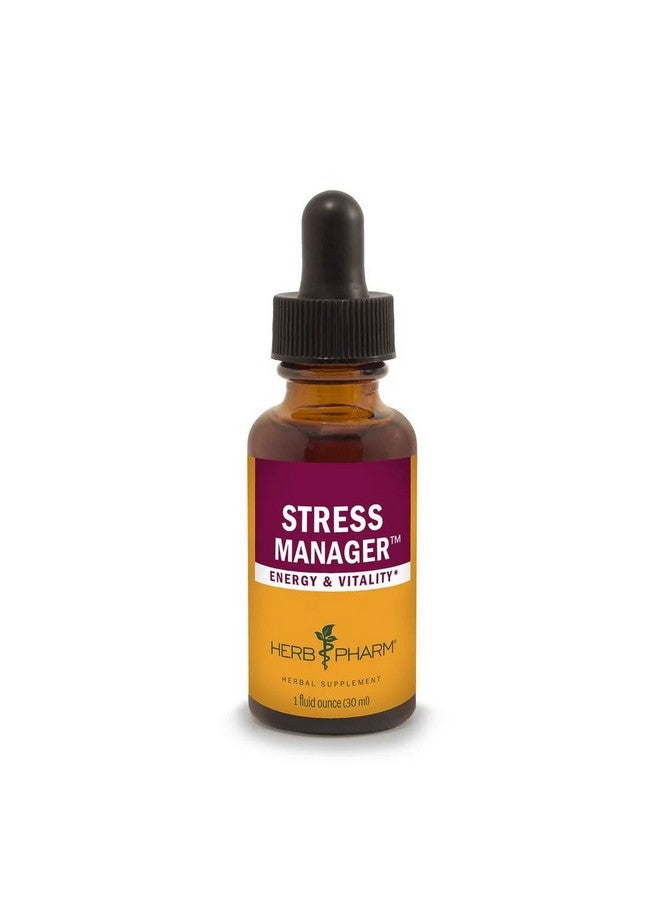 Herb Pharm Stress Manager: Adaptogenic Stress Support Tincture, Rhodiola Rosea, Holy Basil Extract, Reishi Mushroom Extract, Adrenal Function Support, Vegan, Non-GMO, 1 Oz - Packaging May Vary