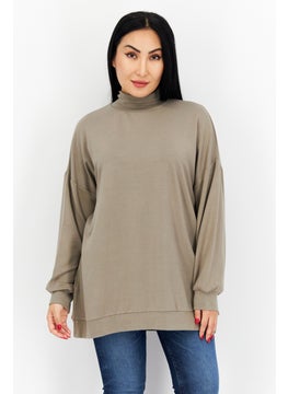 BB Dakota by Steve Madden Women Mock Neck Long Sleeve Solid Sweatshirt, Olive  - Image 1