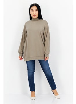 BB Dakota by Steve Madden Women Mock Neck Long Sleeve Solid Sweatshirt, Olive  - Image 3