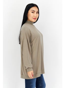 BB Dakota by Steve Madden Women Mock Neck Long Sleeve Solid Sweatshirt, Olive  - Image 2