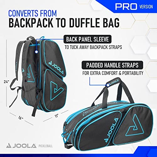 JOOLA Tour Elite Pro Pickleball Bag – Backpack & Duffle Bag for Paddles & Pickleball Accessories – Thermal Insulated Pockets Hold 4+ Paddles - Includes Fence Hook Black/Light Blue - Image 3