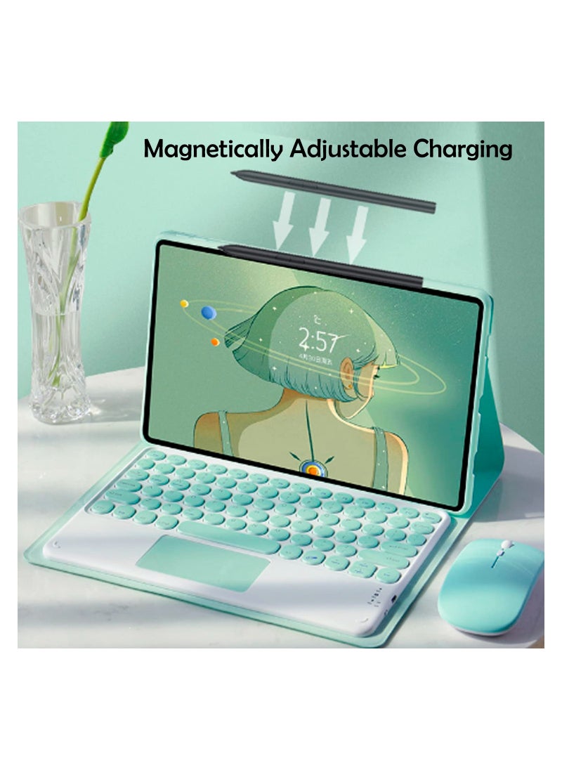 Aookay - [3 in 1] Arabic and English Keyboard Case for Xiaomi Pad 6/6 Pro 11.0 inch Tablet with Mouse, Folio Keyboard Case Cover with Cute Round Key Wireless Detachable TouchPad Keyboard & Mouse, Black - Image 1