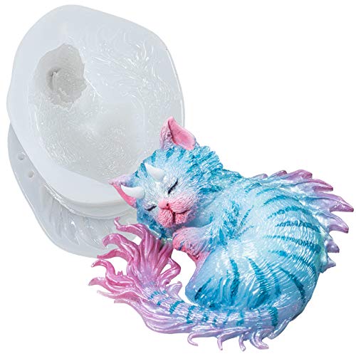 FUNSHOWCASE Devil Cat Epoxy Resin Silicone Mold Horned Dragon Kitten Spirit Animal for Polymer Clay Soap Candle Jewelry Making Large Around 3inch - Image 1