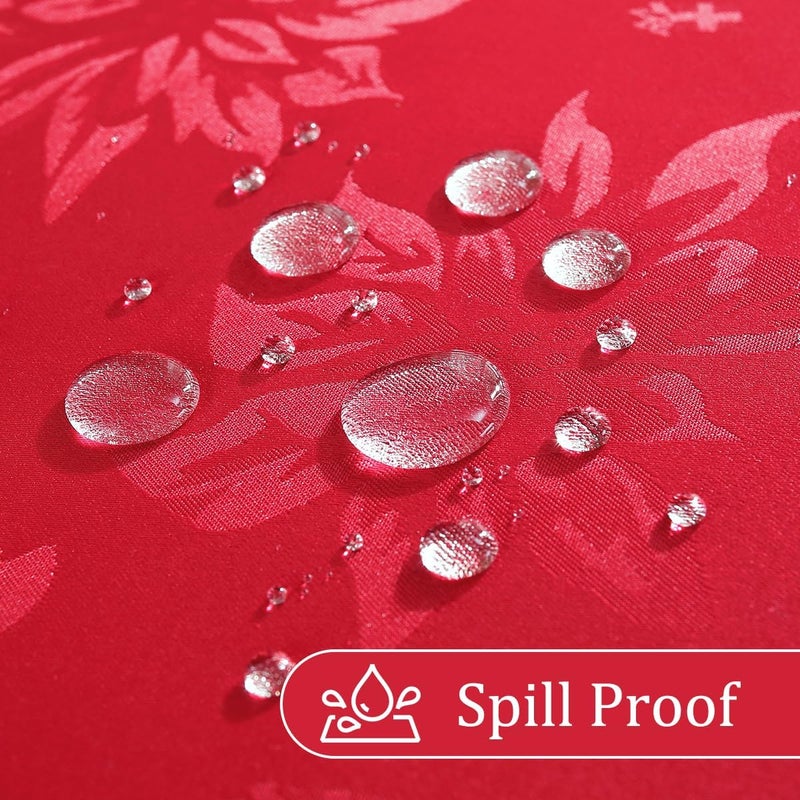 SASTYBALE Christmas Tablecloths Rectangular Jacquard Xmas Table Cloth with Poinsettia Flowers Spill Proof Heavy Duty Table Cover for Parties Winter Holiday Decor Rectangle 60 x 84 Red - Image 5