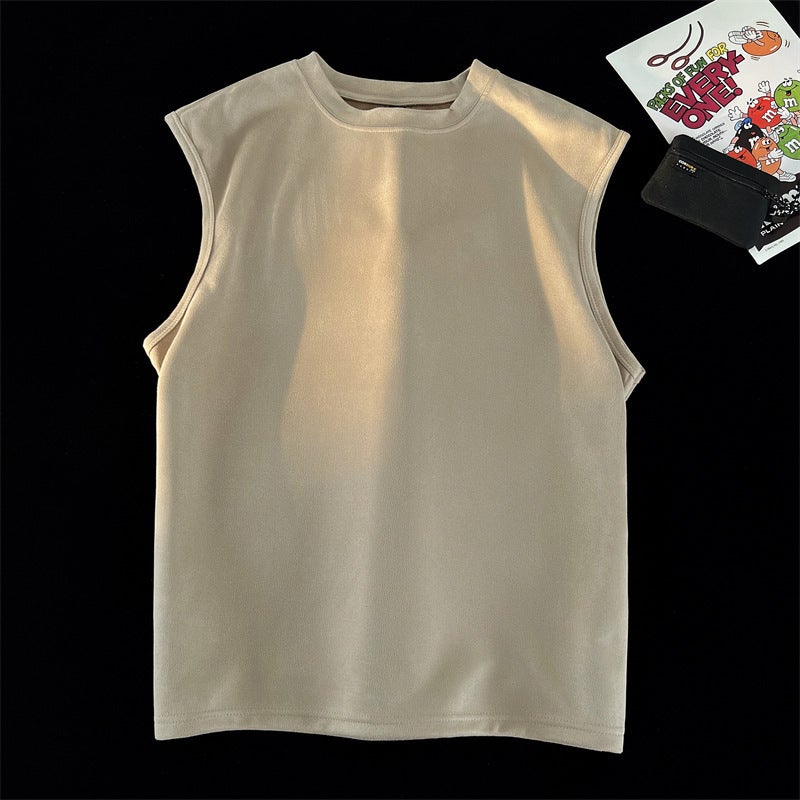 [Suede] American Heavyweight Sleeveless Vest Men'S Summer Handsome Trendy Brand Sports Fitness Vest T-Shirt - Image 1