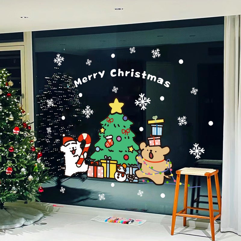 2026 New Year Christmas Snowflake Line Puppy Christmas Tree Decoration Glass Door Sticker Uv Layout Electrostatic Window Decoration - Image 3