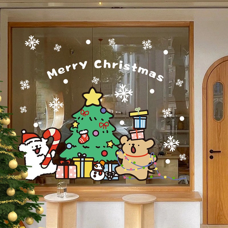 2026 New Year Christmas Snowflake Line Puppy Christmas Tree Decoration Glass Door Sticker Uv Layout Electrostatic Window Decoration - Image 2