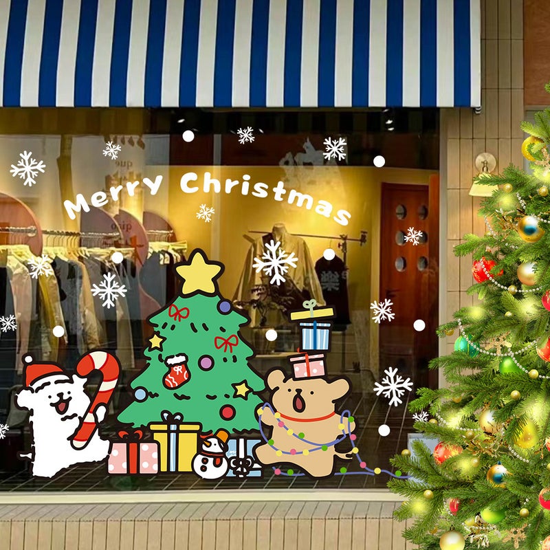 2026 New Year Christmas Snowflake Line Puppy Christmas Tree Decoration Glass Door Sticker Uv Layout Electrostatic Window Decoration - Image 4