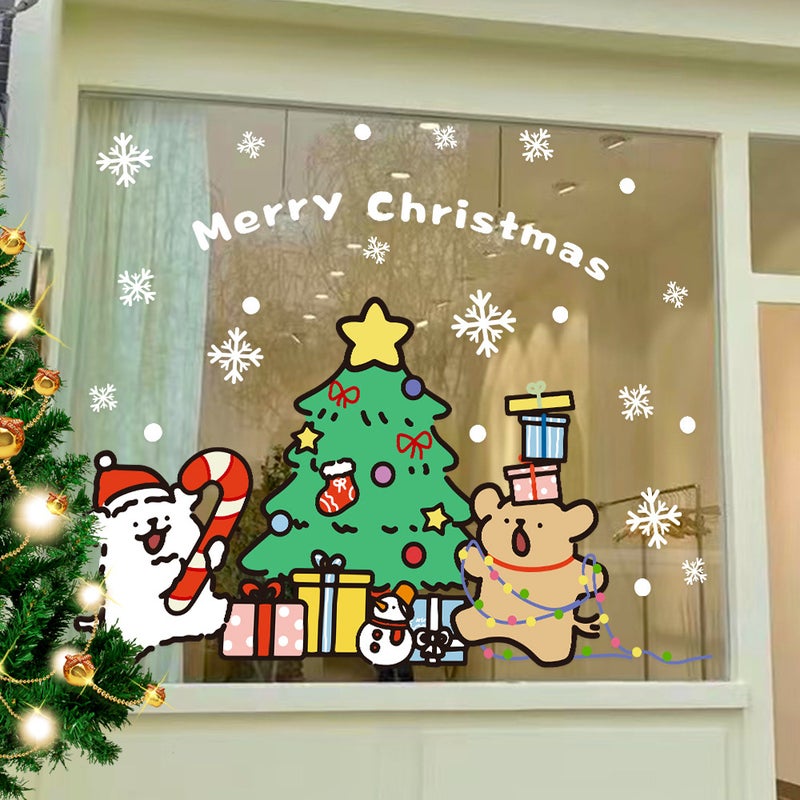 2026 New Year Christmas Snowflake Line Puppy Christmas Tree Decoration Glass Door Sticker Uv Layout Electrostatic Window Decoration - Image 5