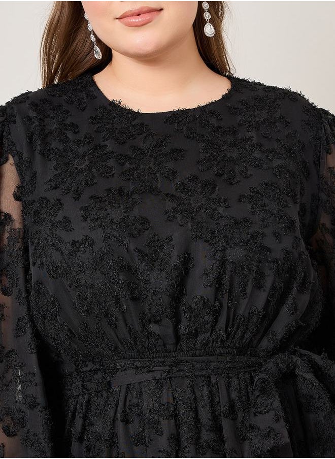 Styli فستان جورجيت طويل منسوج مع ربطة عنق ذاتية  - Image 3