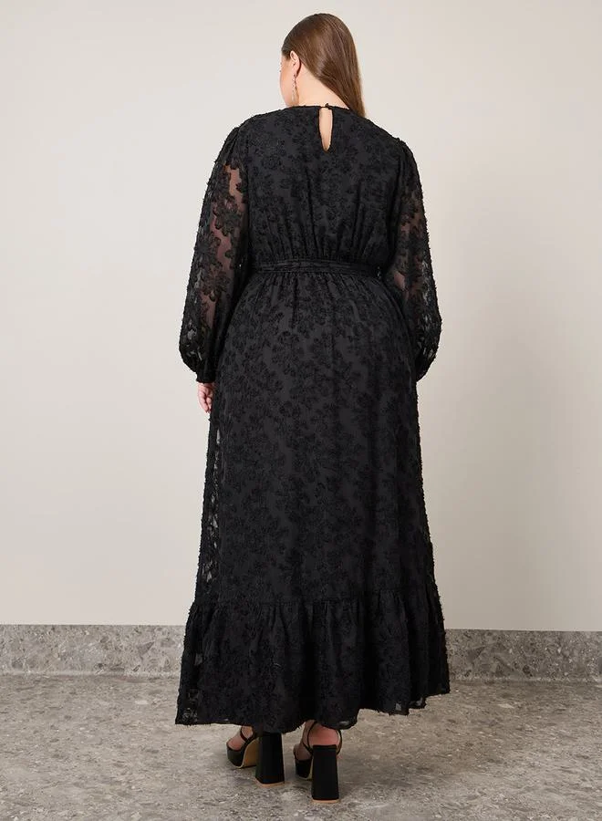 Styli Textured Black Maxi Dress