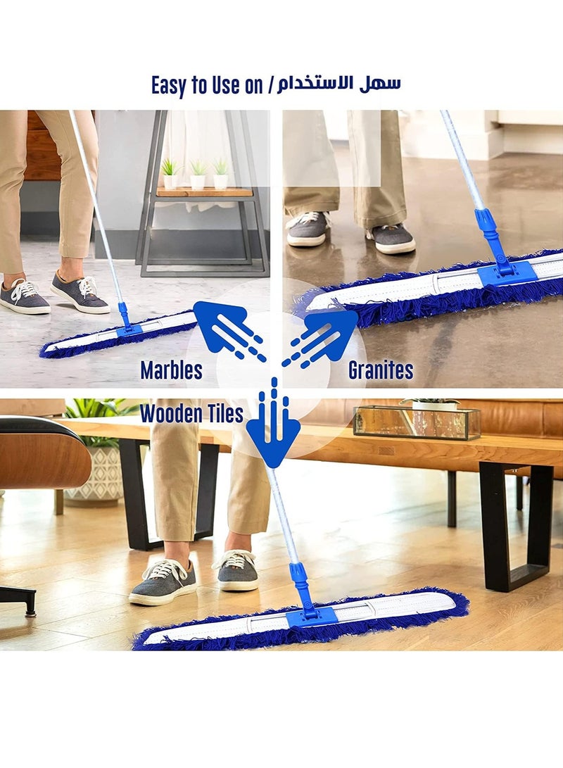 Dust Control Floor Cleaning Mop | Reusable Washable Cotton Flat Mop Head | Wet & Dry Functionality | Long Aluminum Handle | Swivel 360 Rotating Head | Suitable For All Hard Surfaces | 60 CM - Image 2