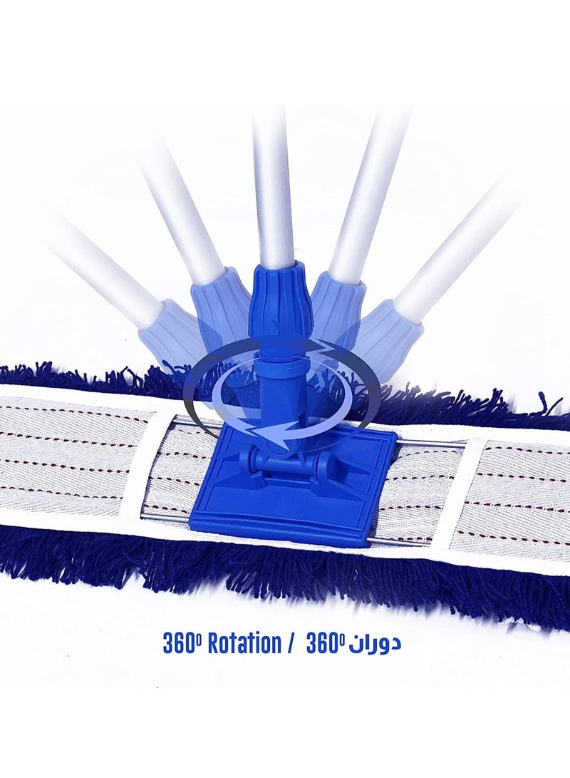 Dust Control Floor Cleaning Mop | Reusable Washable Cotton Flat Mop Head | Wet & Dry Functionality | Long Aluminum Handle | Swivel 360 Rotating Head | Suitable For All Hard Surfaces | 60 CM - Image 4