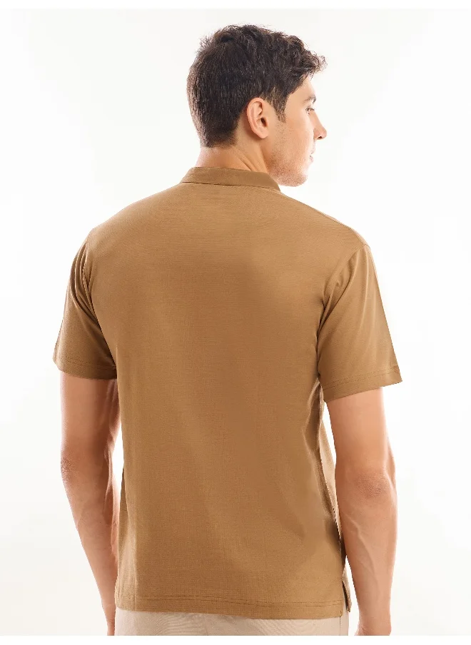 Beyoung Golden Brown Solid Henley T-shirt