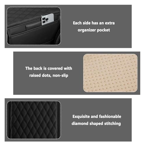 YOURKARTS.COM Car Armrest Cushion Pad with Side Pocket | Car Center Console Arm-rest Cover | Leather Memory Foam Armrest Cushion Protection Pad | Universal Fit for Cars & SUVs (Black Quilted Design) - Image 5