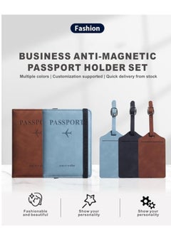 Showday Passport Wallets Travel Holder Set, Honeymoon travel Luggage Tags,Slim Passport Case Covers for Wedding Bridal Shower Gift Mr and Mrs Luggage Tags Couples Passport Holder Set (Blue)  - Image 4