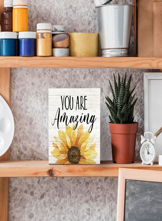 SRADMO You are Amazing Sunflower Wood Box Sign Desk Decor，Inspirational Quotes Wooden Block Box Sign Decoration For Home Women Girl Room Office Wall Shelf Table Decor - Image 4
