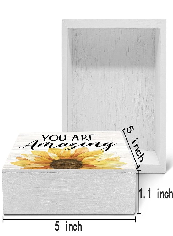 SRADMO You are Amazing Sunflower Wood Box Sign Desk Decor，Inspirational Quotes Wooden Block Box Sign Decoration For Home Women Girl Room Office Wall Shelf Table Decor - Image 2