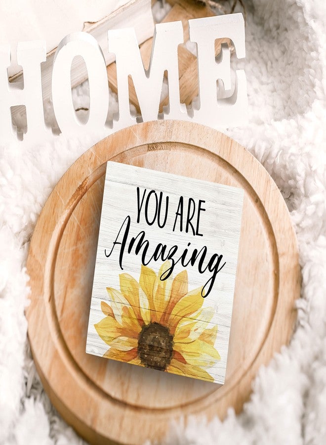 SRADMO You are Amazing Sunflower Wood Box Sign Desk Decor，Inspirational Quotes Wooden Block Box Sign Decoration For Home Women Girl Room Office Wall Shelf Table Decor - Image 5