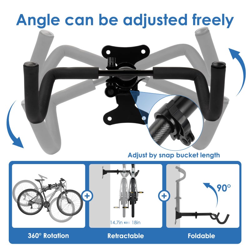 WIOSEIOC Bike Rack Garage, Bike Wall Mount, Bike Wall Mounted Holder Hook, Heavy-Duty Adjustable Bike Wall Rack, Hang Your Road, Mountain or Hybrid Bikes in Garage or Home, With EVA Foam Padded (1 Pack) - Image 3