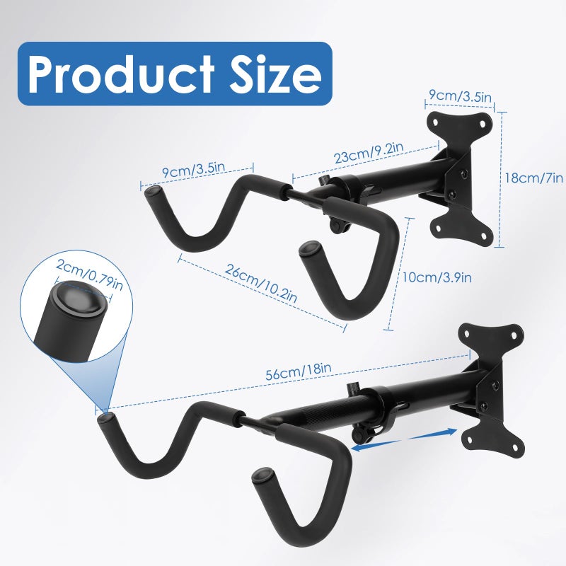 WIOSEIOC Bike Rack Garage, Bike Wall Mount, Bike Wall Mounted Holder Hook, Heavy-Duty Adjustable Bike Wall Rack, Hang Your Road, Mountain or Hybrid Bikes in Garage or Home, With EVA Foam Padded (1 Pack) - Image 2