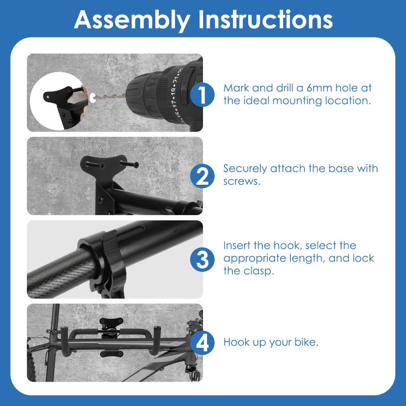 WIOSEIOC Bike Rack Garage, Bike Wall Mount, Bike Wall Mounted Holder Hook, Heavy-Duty Adjustable Bike Wall Rack, Hang Your Road, Mountain or Hybrid Bikes in Garage or Home, With EVA Foam Padded (1 Pack) - Image 4