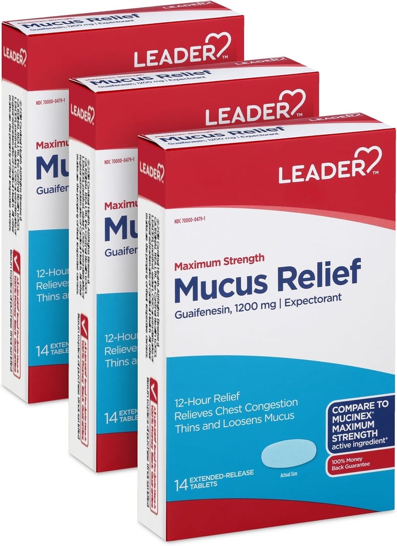 Leader Guaifenesin 1200mg Mucus Relief Tablets Max Strength 14 Count 3Pack - Image 1