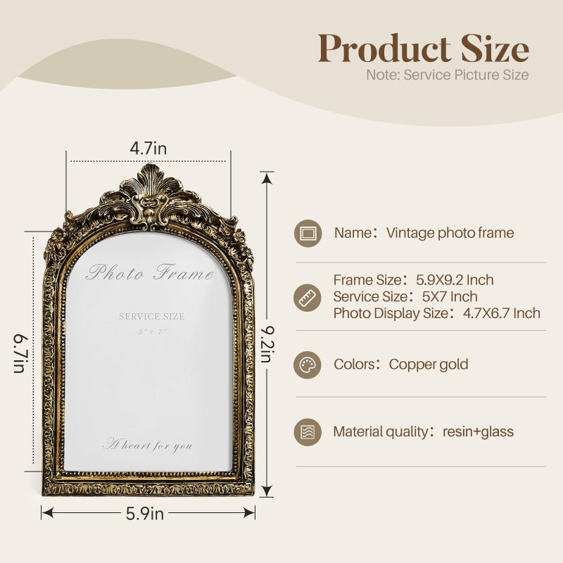 VAN GOGH ART VAN GOGH ART Vintage 5x7 Picture Frame  Bronze Gold 5 by 7 Picture Frames Hand-Crafted Resin with Glass Front Ornate Retro Antique Photo Frame for Wall and Tabletop Display Home Decor  - Image 5