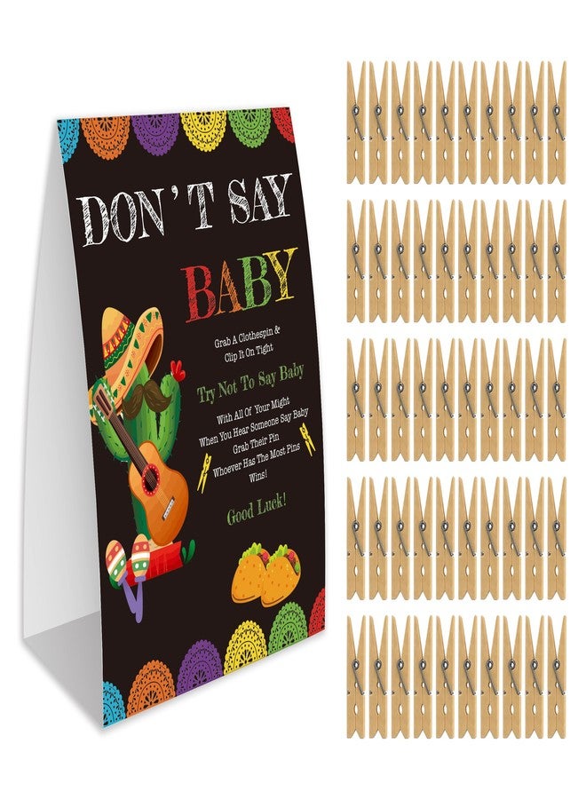 Xenseou Don't Say Baby Game for Baby Shower, 50 Wooden Clothespins and one Sign, Fiesta Taco Theme, Pins for Baby Shower Decorations, Gender Reveal Games, Baby Shower Supplies-BB17 - Image 1