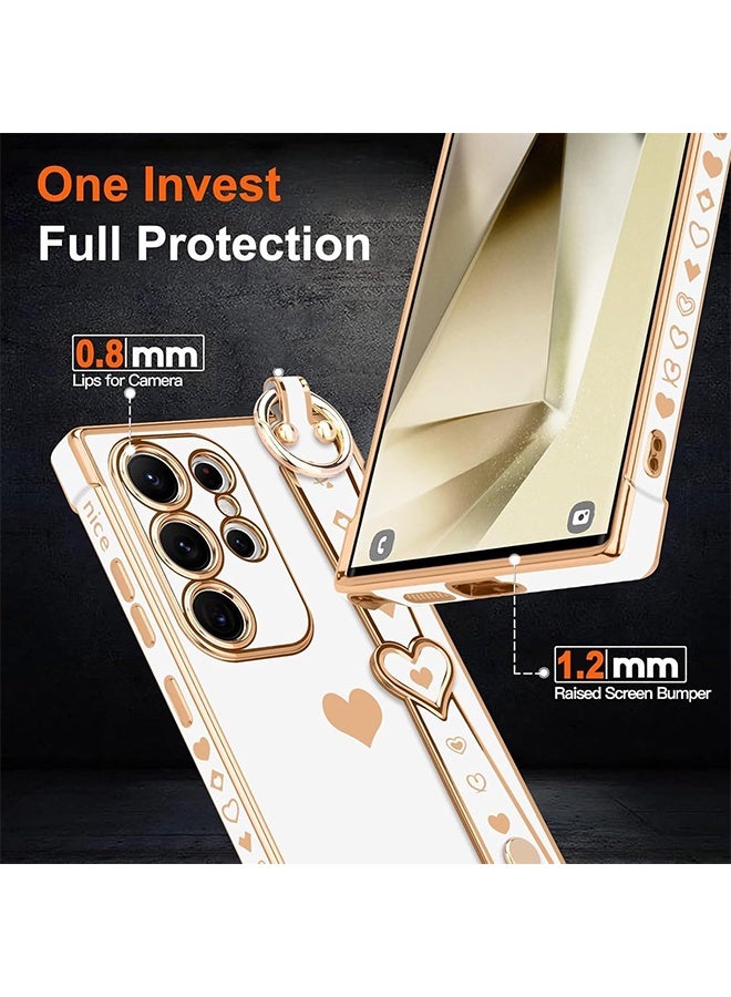 Wffo Compatible with Samsung Galaxy S26 Ultra Case - Love Heart Plating Electroplate Luxury Elegant Case Camera Protector Soft TPU Shockproof Protective Back Cover Samsung Galaxy S26 Ultra Case - White - Image 2
